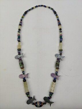 Vintage Native American Multi Stone Fish Fetish Necklace Heisi Beads